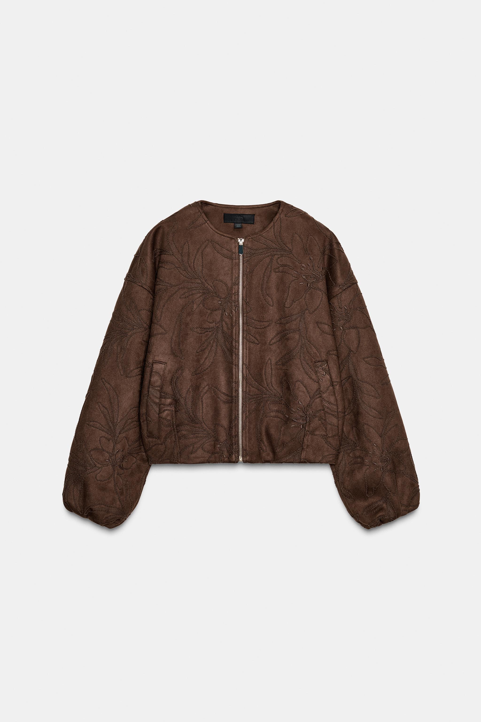 EMBROIDERED FAUX SUEDE BOMBER JACKET